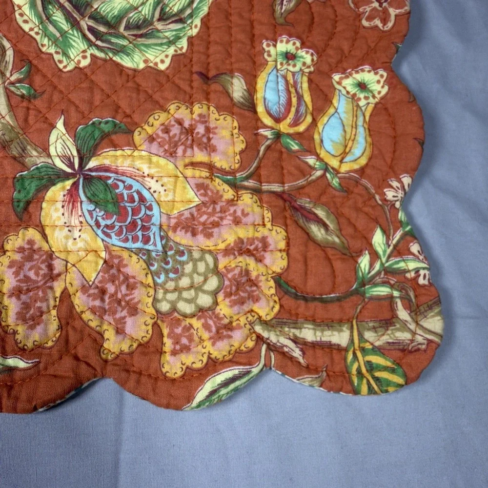 Set Of 6 C&F Adele Floral‎ Rectangle Quilted Reversible Placemats Cream Tropical
